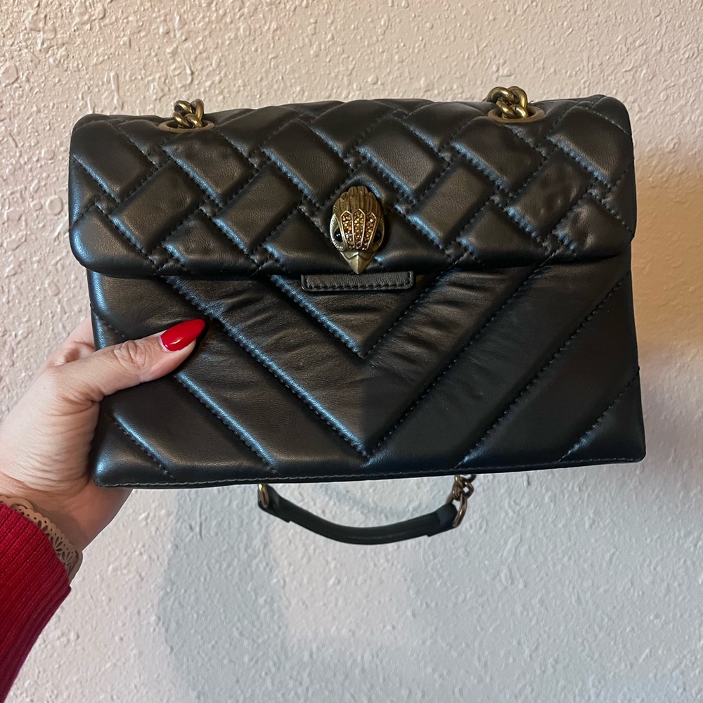 Kurt Geiger Black Quilted Shoulder Bag with Gold Accents AND matching wallet!